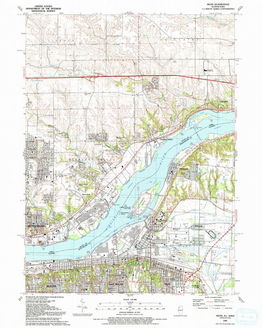 Classic USGS Silvis Illinois 7.5'x7.5' Topo Map Image