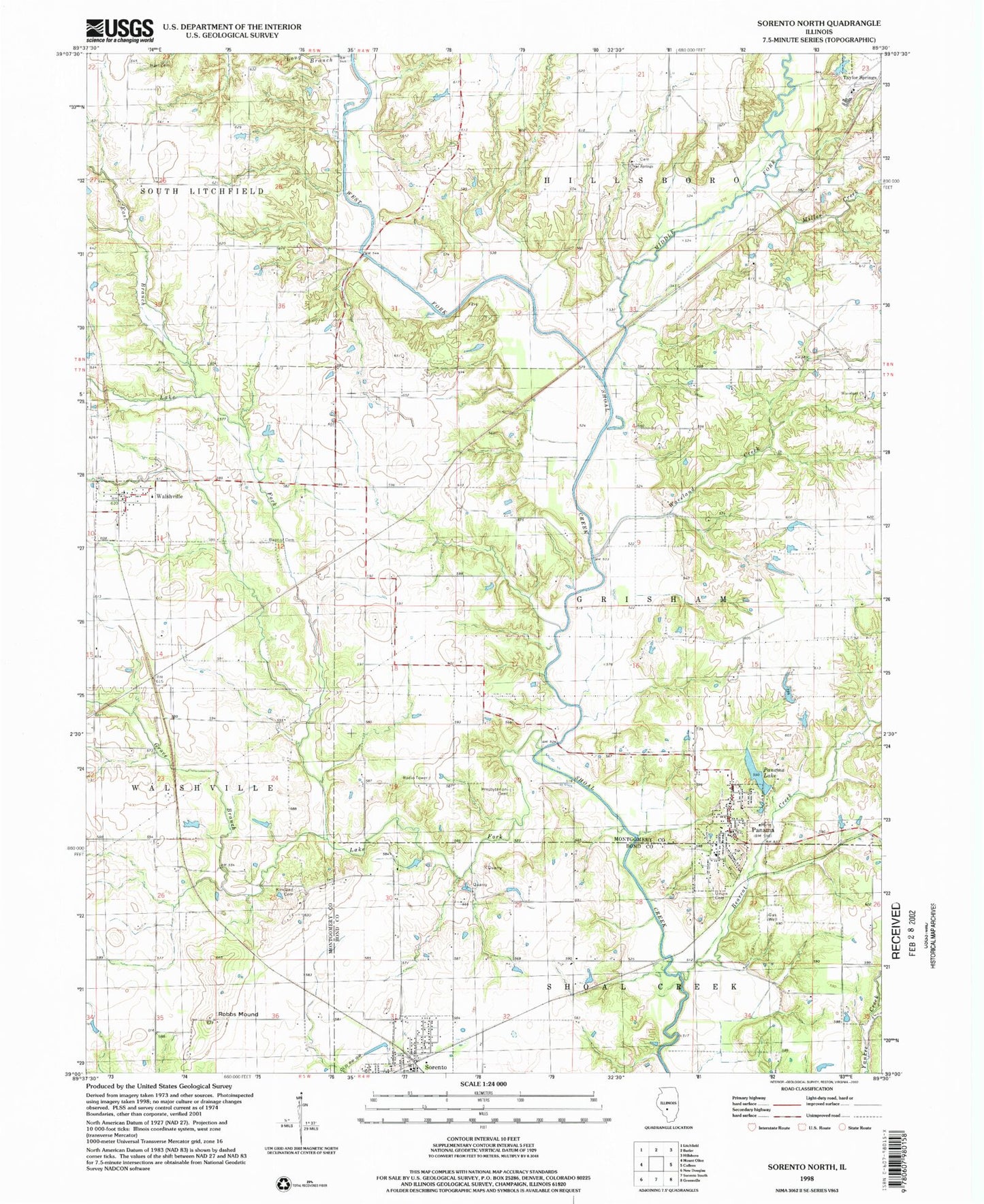 Classic USGS Sorento North Illinois 7.5'x7.5' Topo Map Image