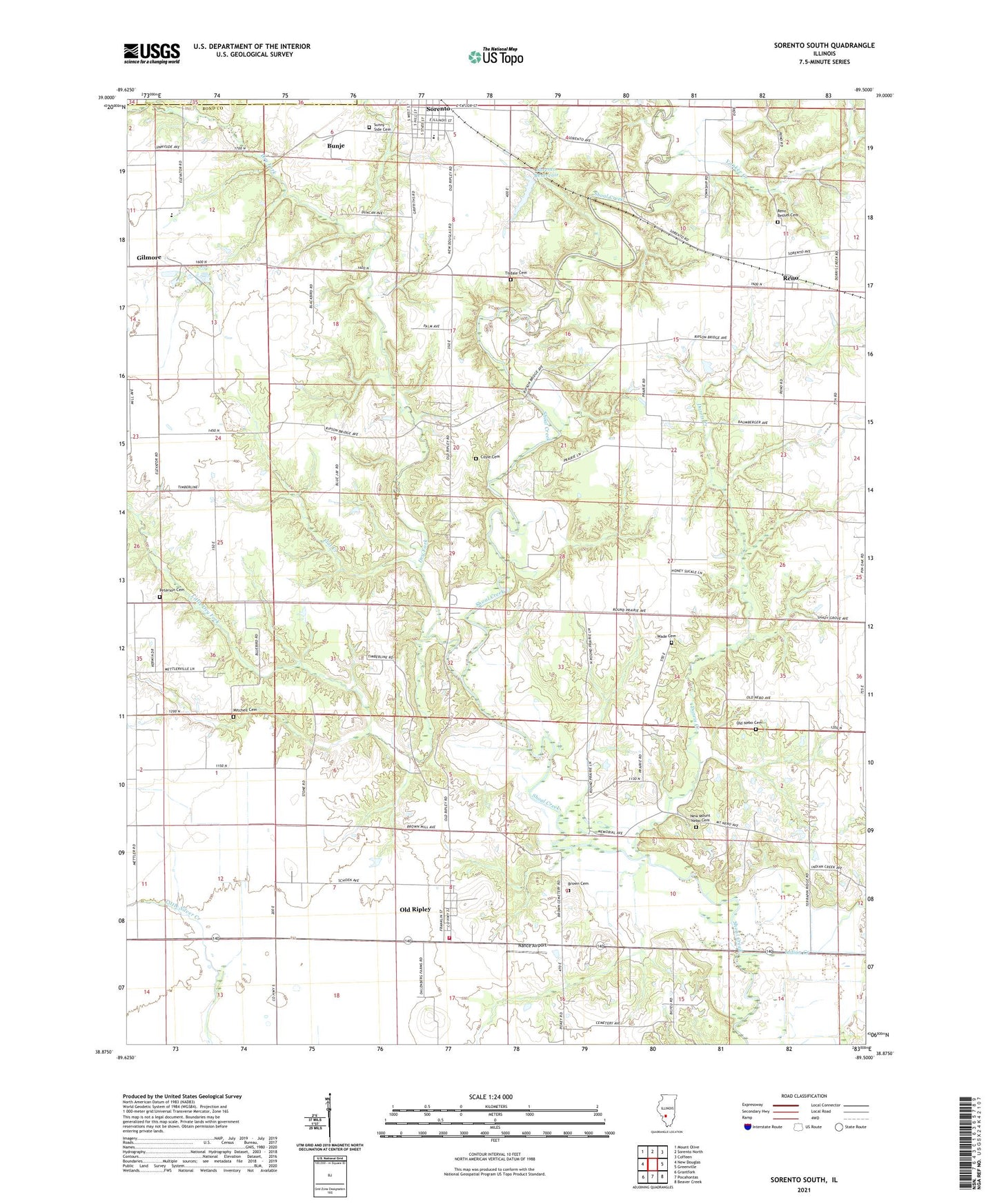 Sorento South Illinois US Topo Map Image