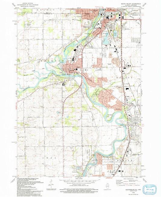 Classic USGS South Beloit Illinois 7.5'x7.5' Topo Map Image