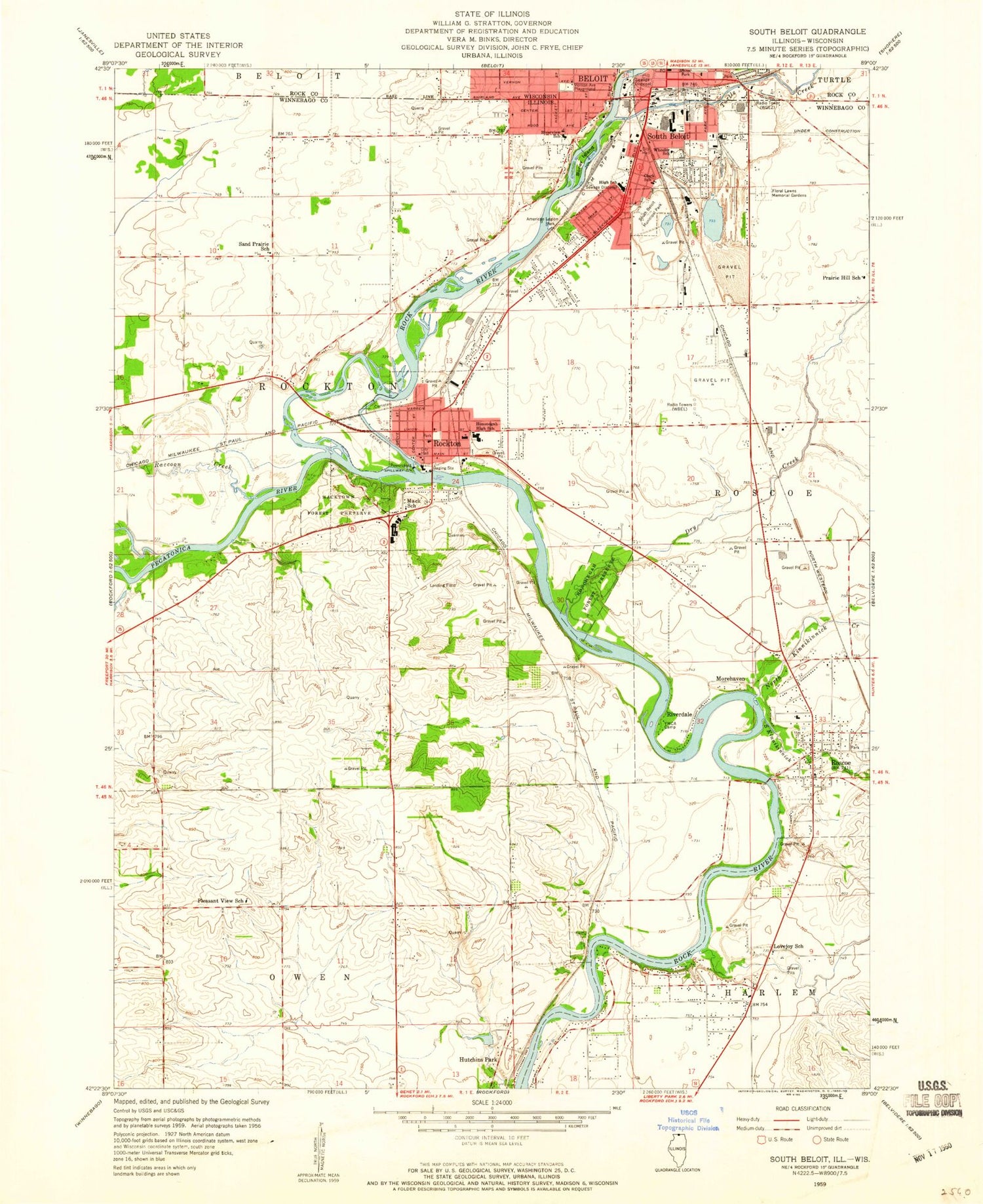 Classic USGS South Beloit Illinois 7.5'x7.5' Topo Map Image