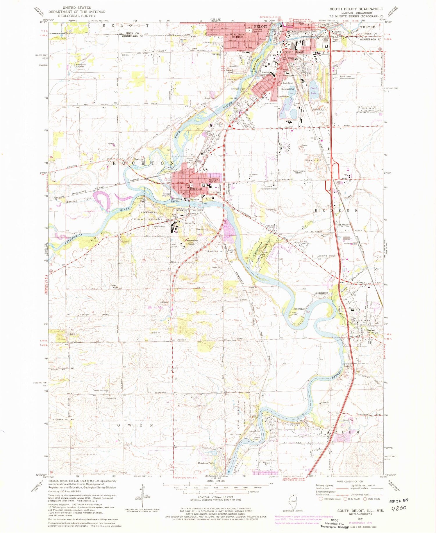 Classic USGS South Beloit Illinois 7.5'x7.5' Topo Map Image