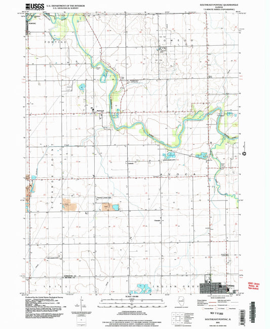 Classic USGS Southeast Pontiac Illinois 7.5'x7.5' Topo Map Image