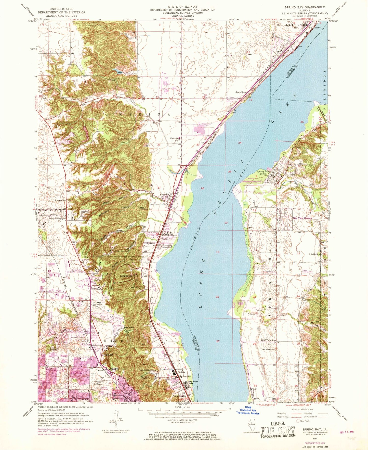 Classic USGS Spring Bay Illinois 7.5'x7.5' Topo Map Image