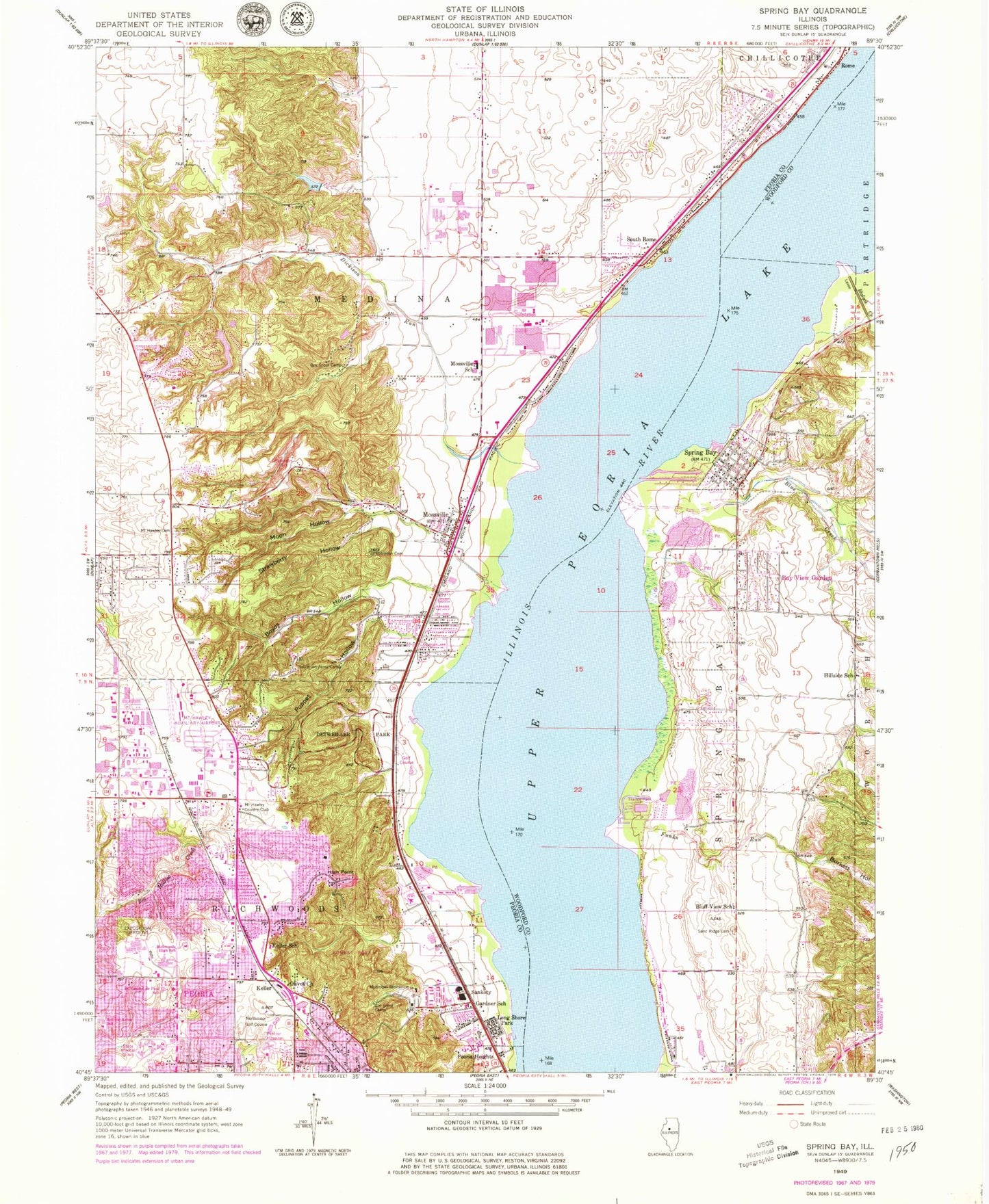 Classic USGS Spring Bay Illinois 7.5'x7.5' Topo Map Image