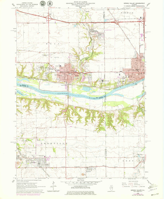 Classic USGS Spring Valley Illinois 7.5'x7.5' Topo Map Image