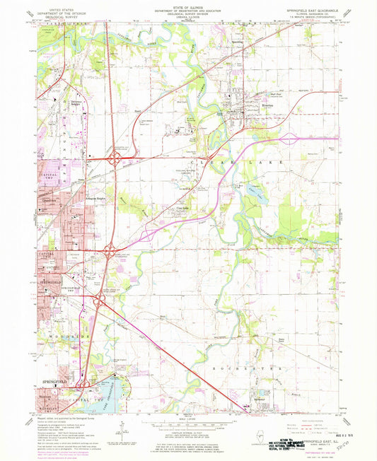 Classic USGS Springfield East Illinois 7.5'x7.5' Topo Map Image