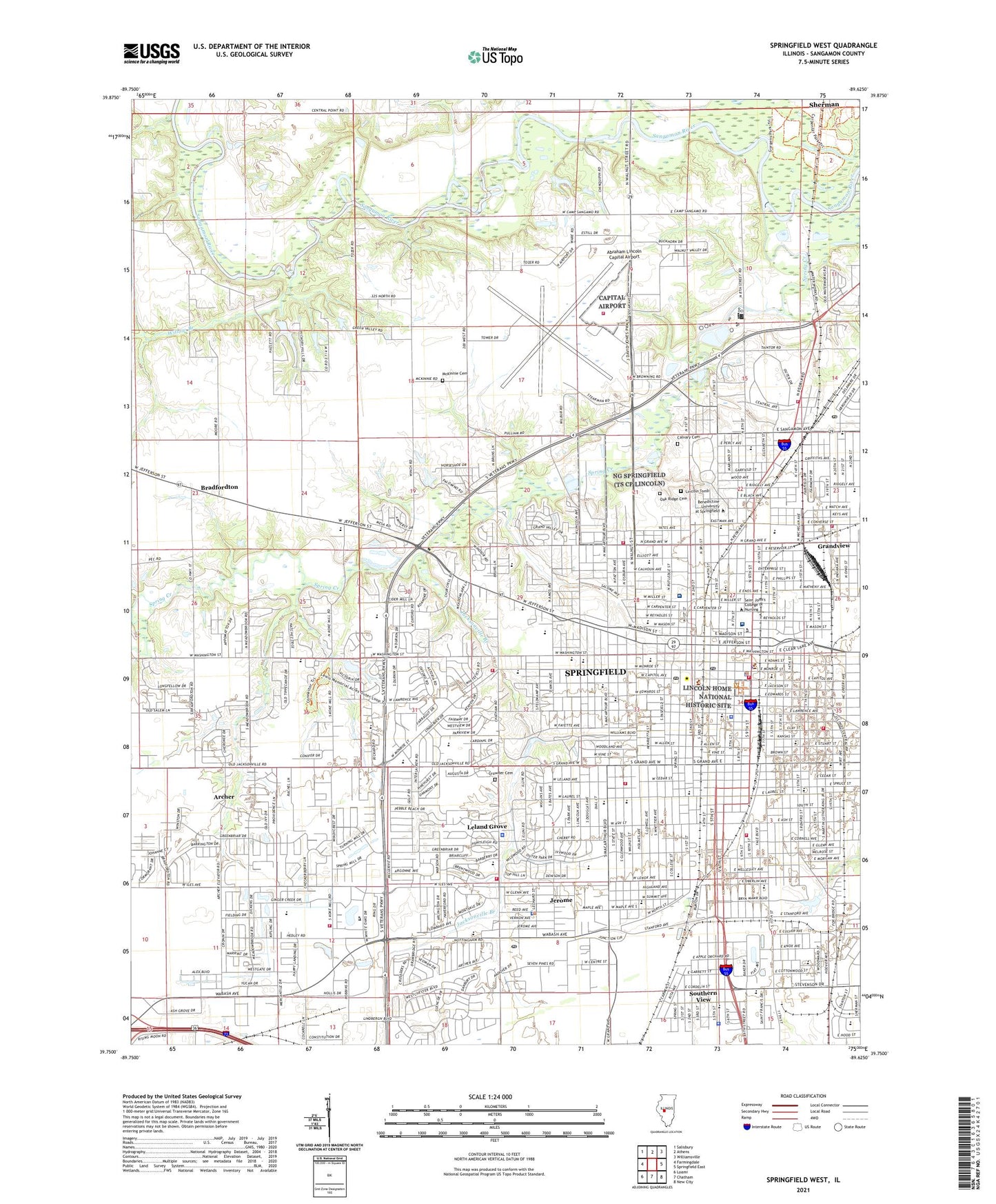 Springfield West Illinois US Topo Map Image