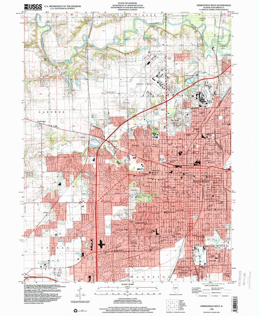 Classic USGS Springfield West Illinois 7.5'x7.5' Topo Map Image