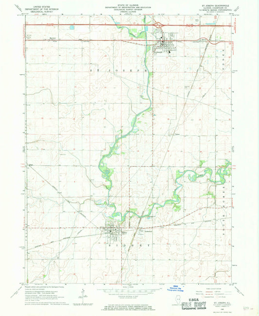 Classic USGS Saint Joseph Illinois 7.5'x7.5' Topo Map Image