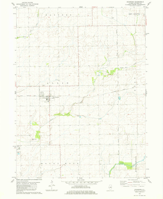 Classic USGS Stanford Illinois 7.5'x7.5' Topo Map Image