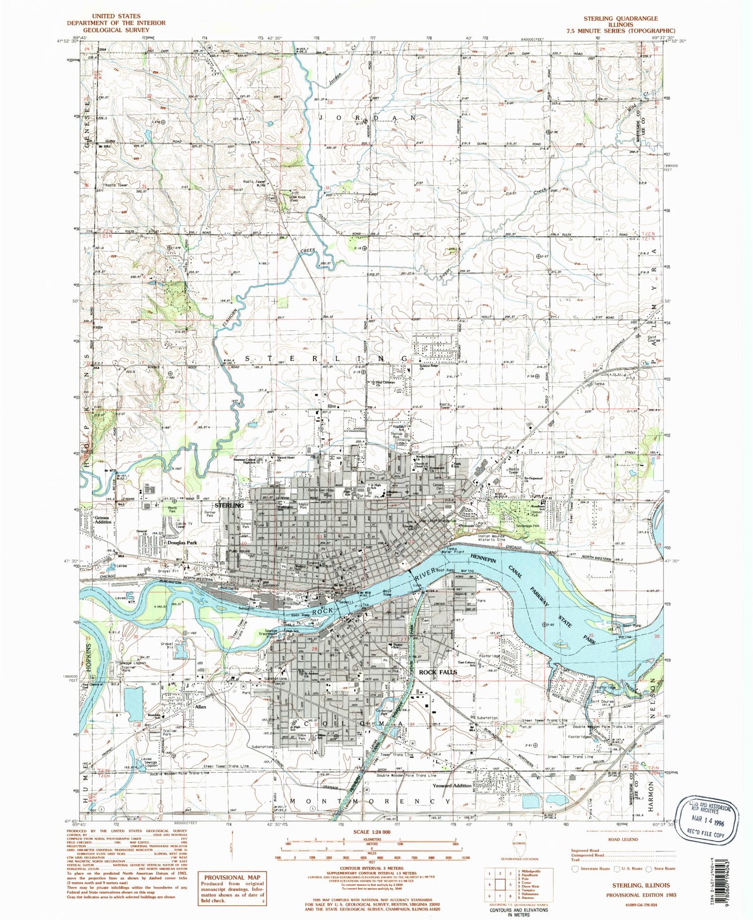 Classic USGS Sterling Illinois 7.5'x7.5' Topo Map Image