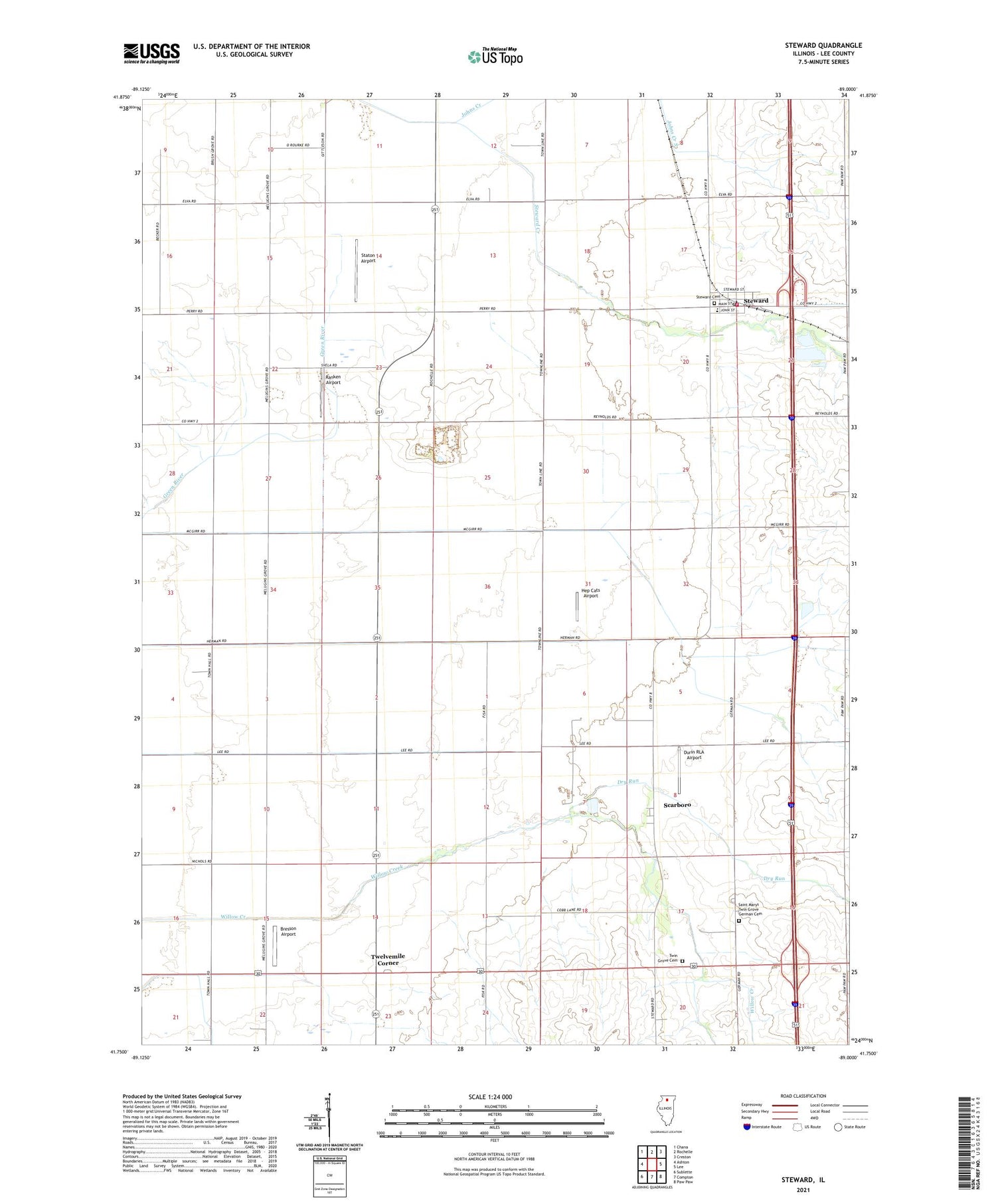 Steward Illinois US Topo Map Image