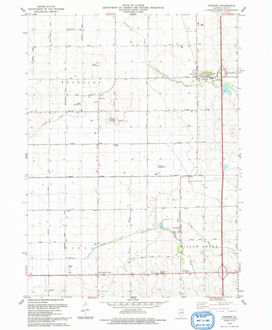 Classic USGS Steward Illinois 7.5'x7.5' Topo Map Image
