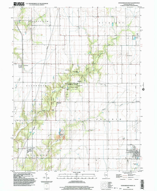 Classic USGS Stewardson West Illinois 7.5'x7.5' Topo Map Image