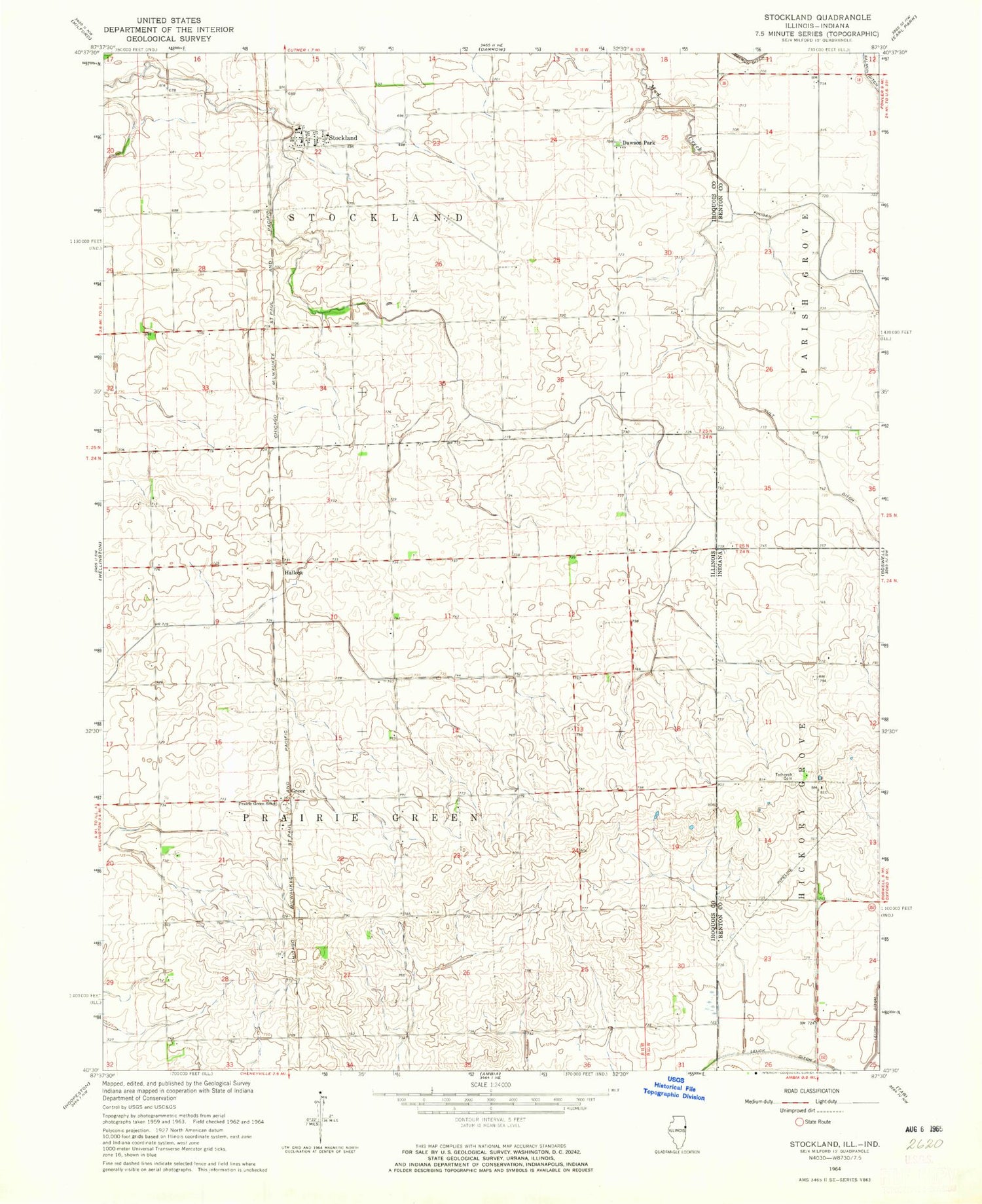 Classic USGS Stockland Illinois 7.5'x7.5' Topo Map Image