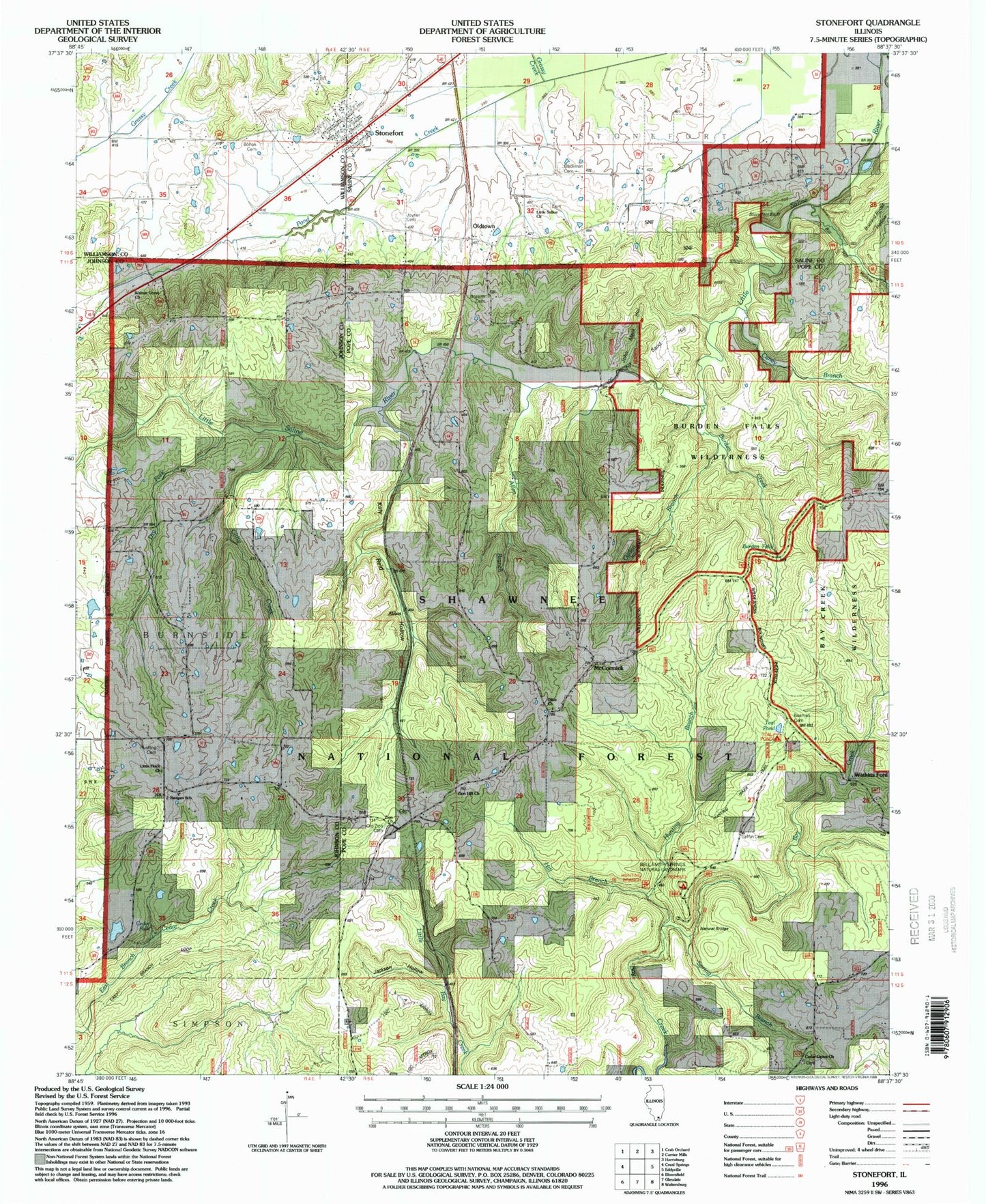 Classic USGS Stonefort Illinois 7.5'x7.5' Topo Map Image