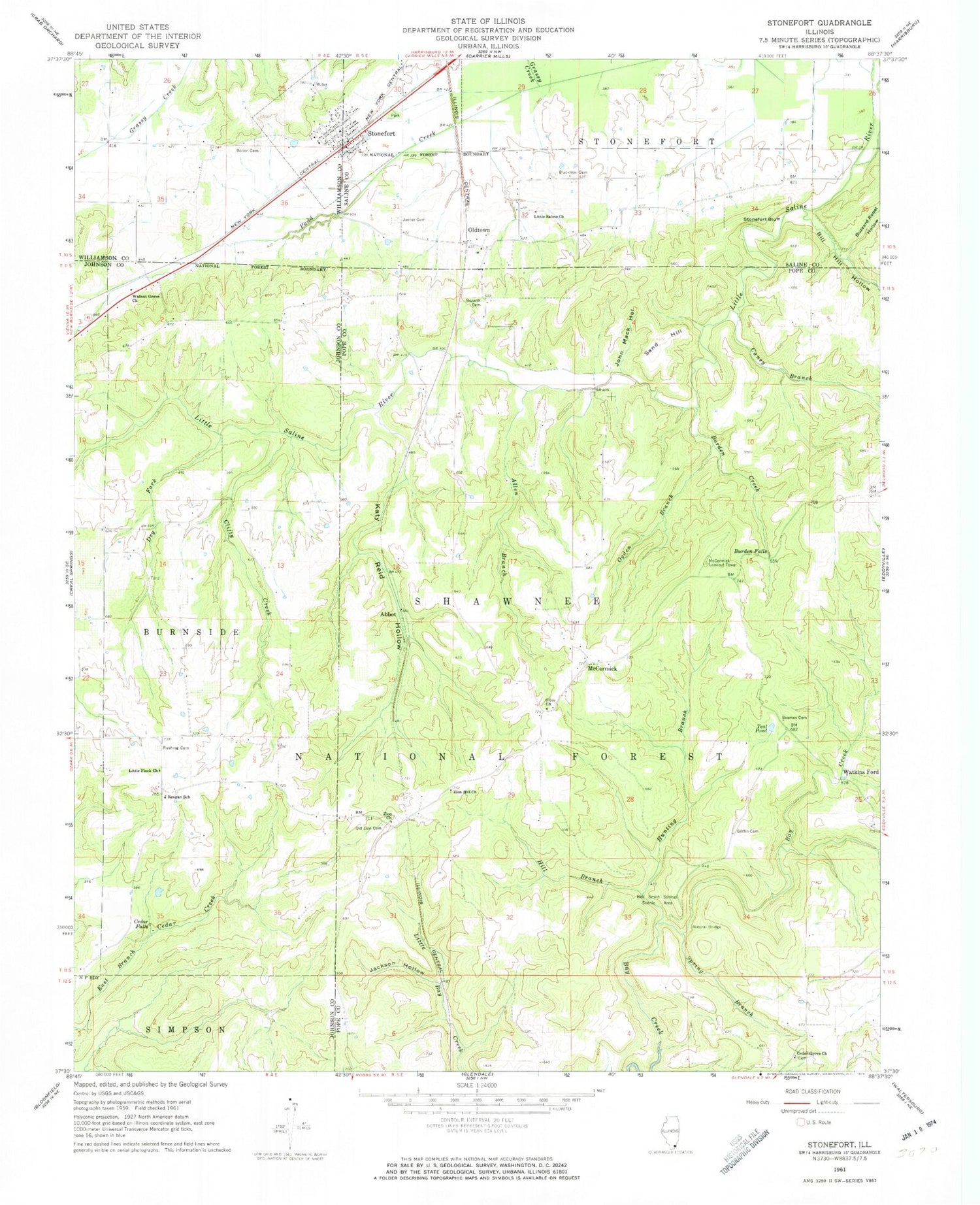 Classic USGS Stonefort Illinois 7.5'x7.5' Topo Map Image