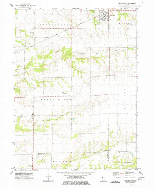 Classic USGS Stronghurst Illinois 7.5'x7.5' Topo Map Image