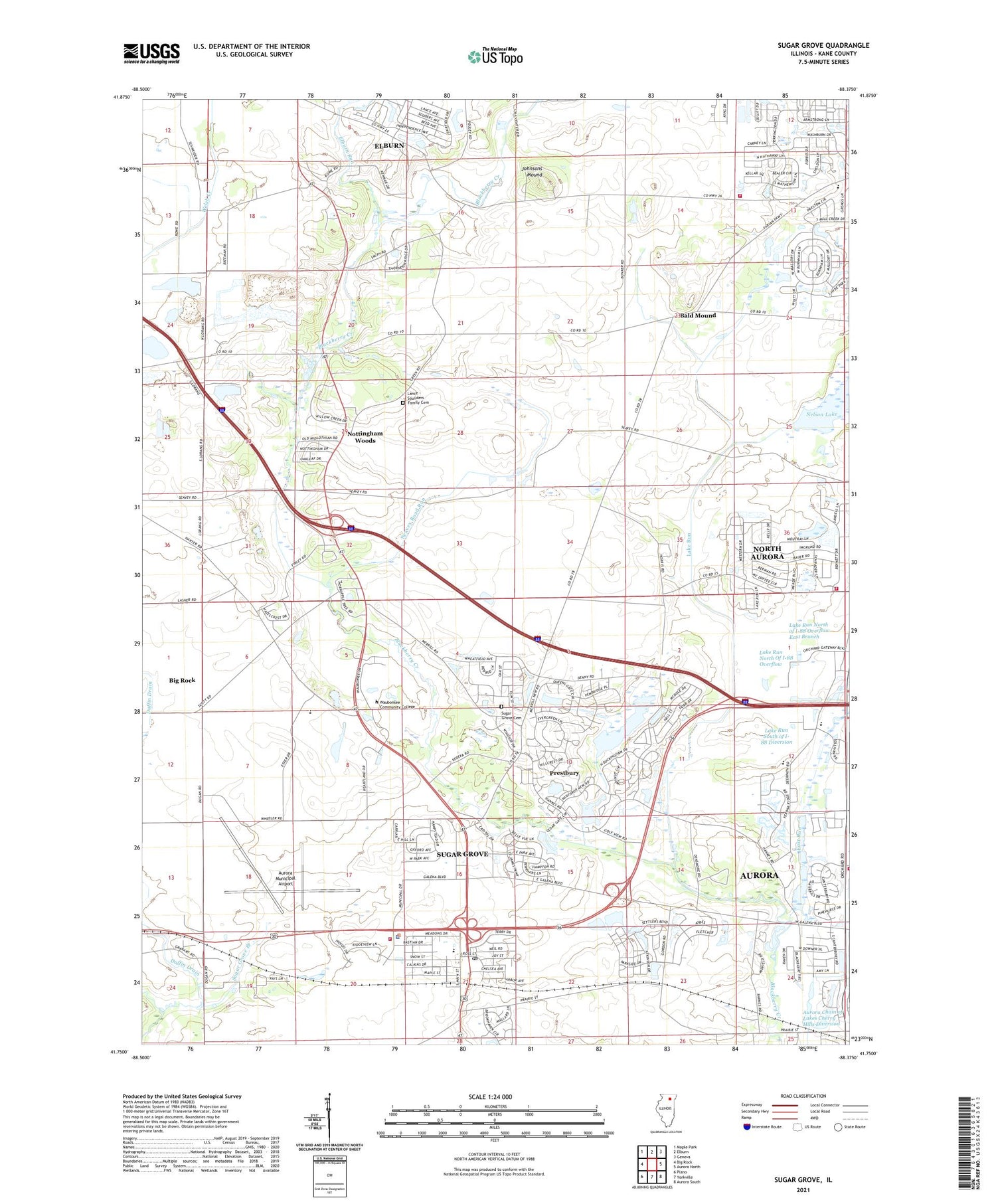 Sugar Grove Illinois US Topo Map Image