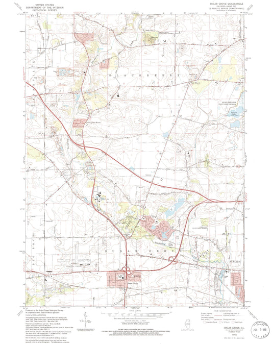 Classic USGS Sugar Grove Illinois 7.5'x7.5' Topo Map Image