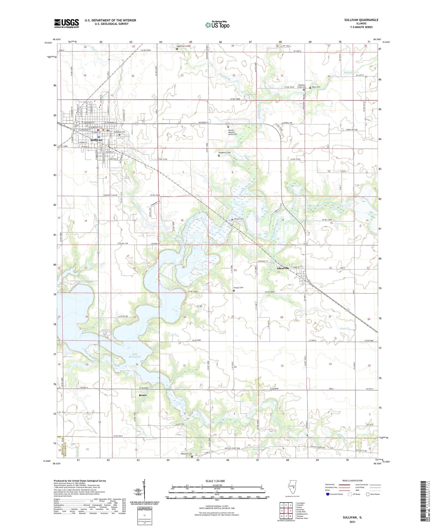 Sullivan Illinois US Topo Map Image