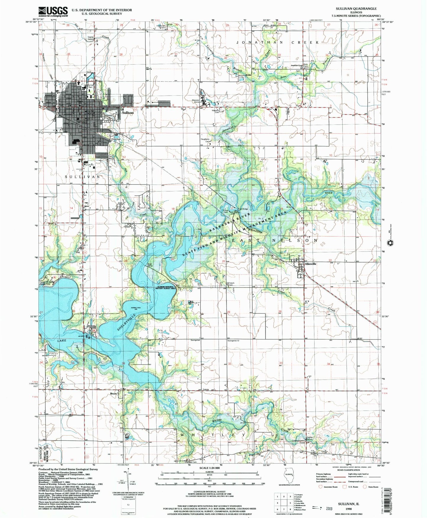 Classic USGS Sullivan Illinois 7.5'x7.5' Topo Map Image