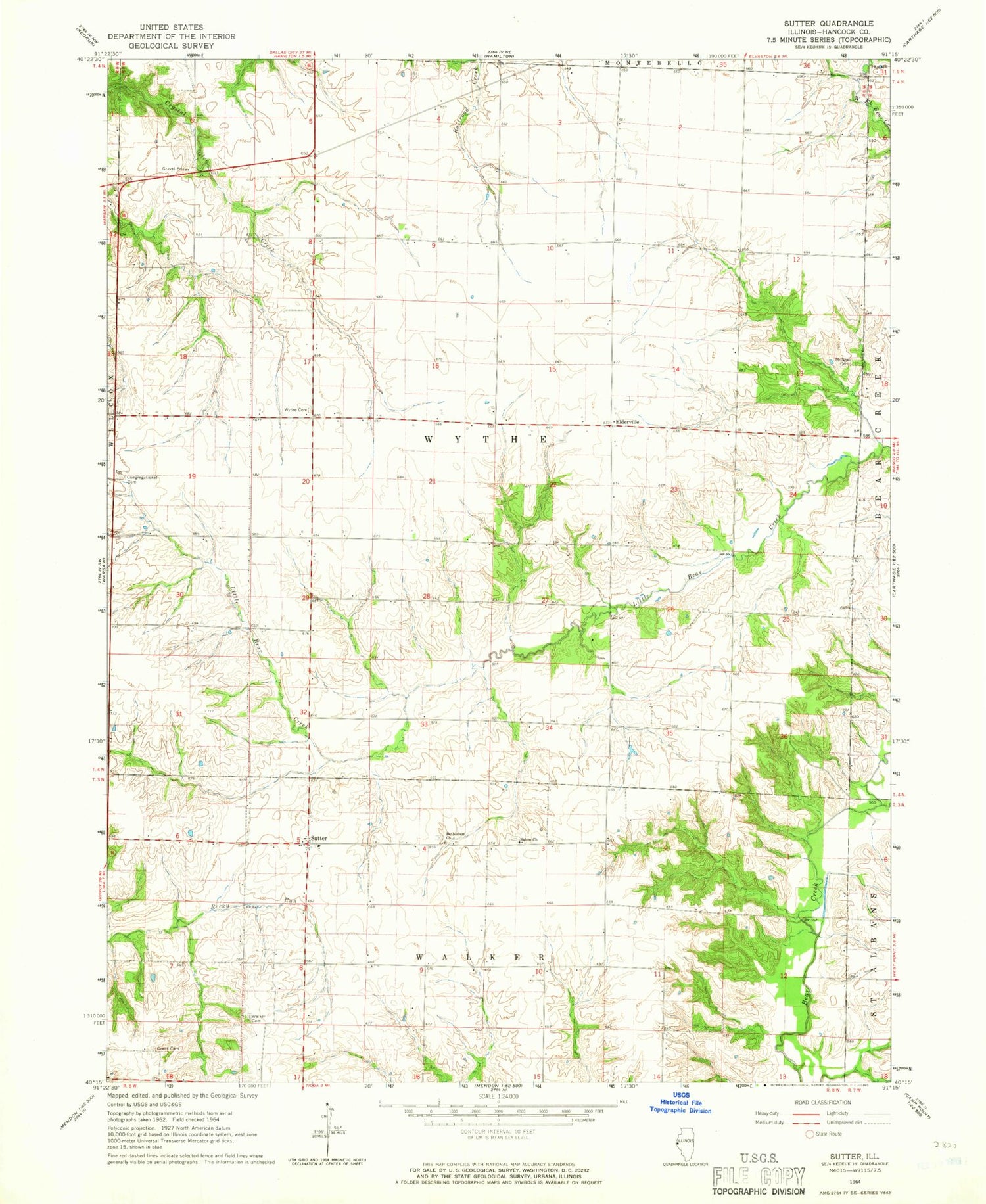 Classic USGS Sutter Illinois 7.5'x7.5' Topo Map Image