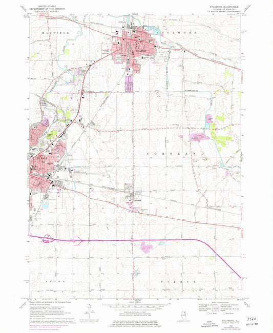 Classic USGS Sycamore Illinois 7.5'x7.5' Topo Map Image