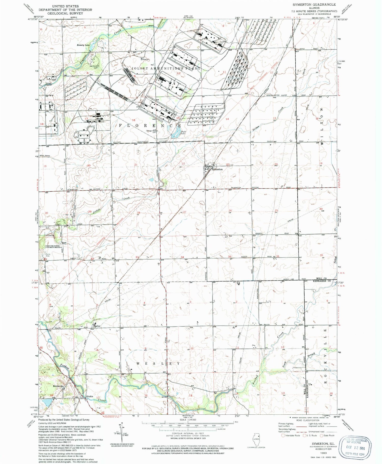 Classic USGS Symerton Illinois 7.5'x7.5' Topo Map Image