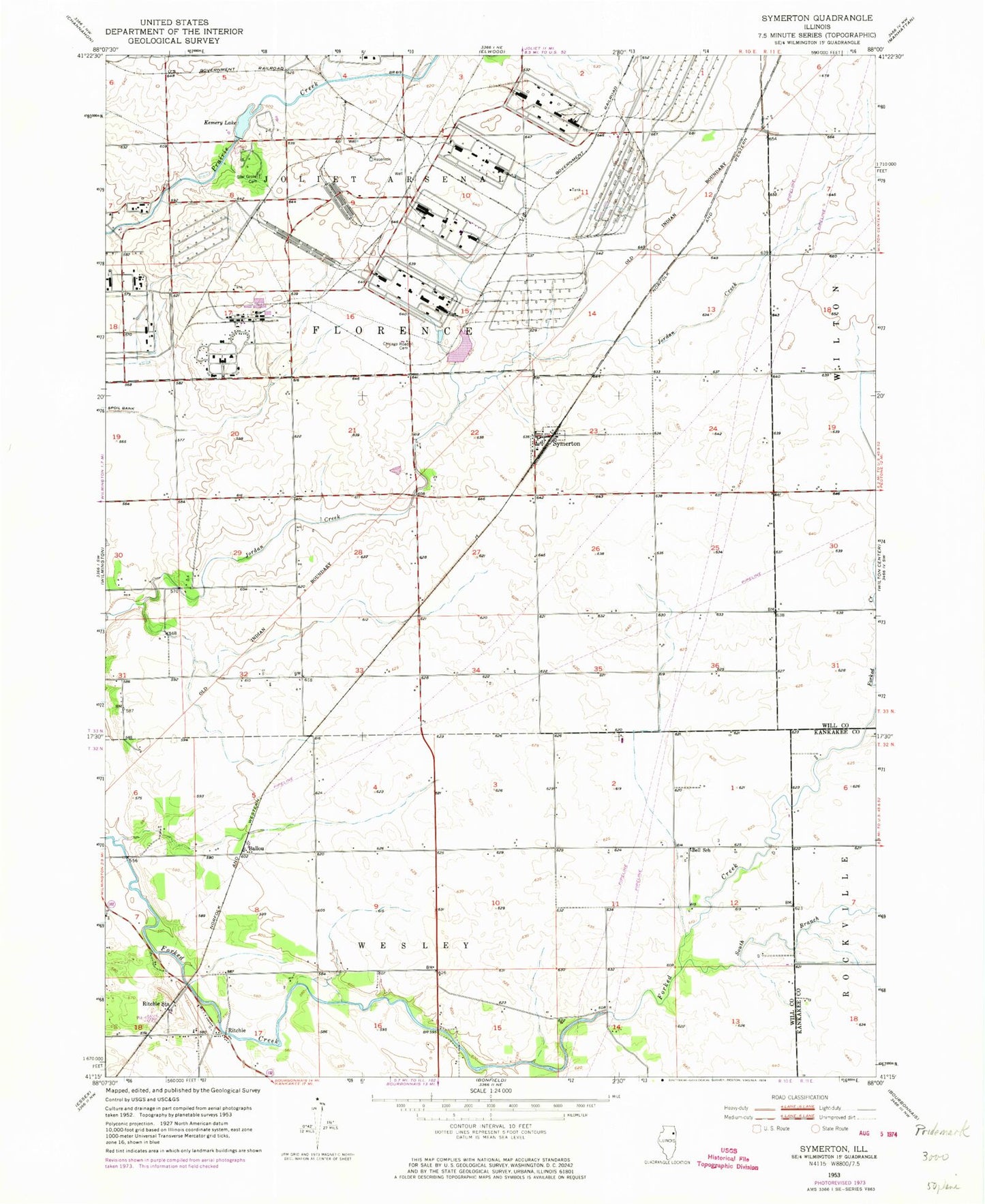 Classic USGS Symerton Illinois 7.5'x7.5' Topo Map Image