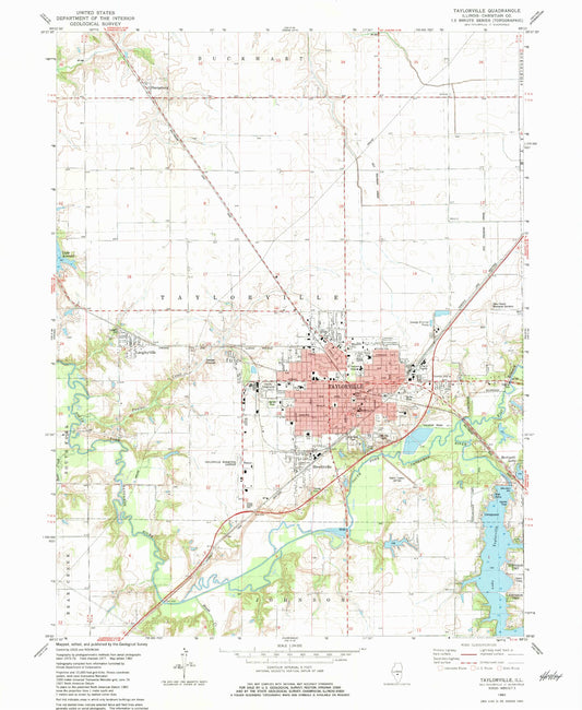 Classic USGS Taylorville Illinois 7.5'x7.5' Topo Map Image