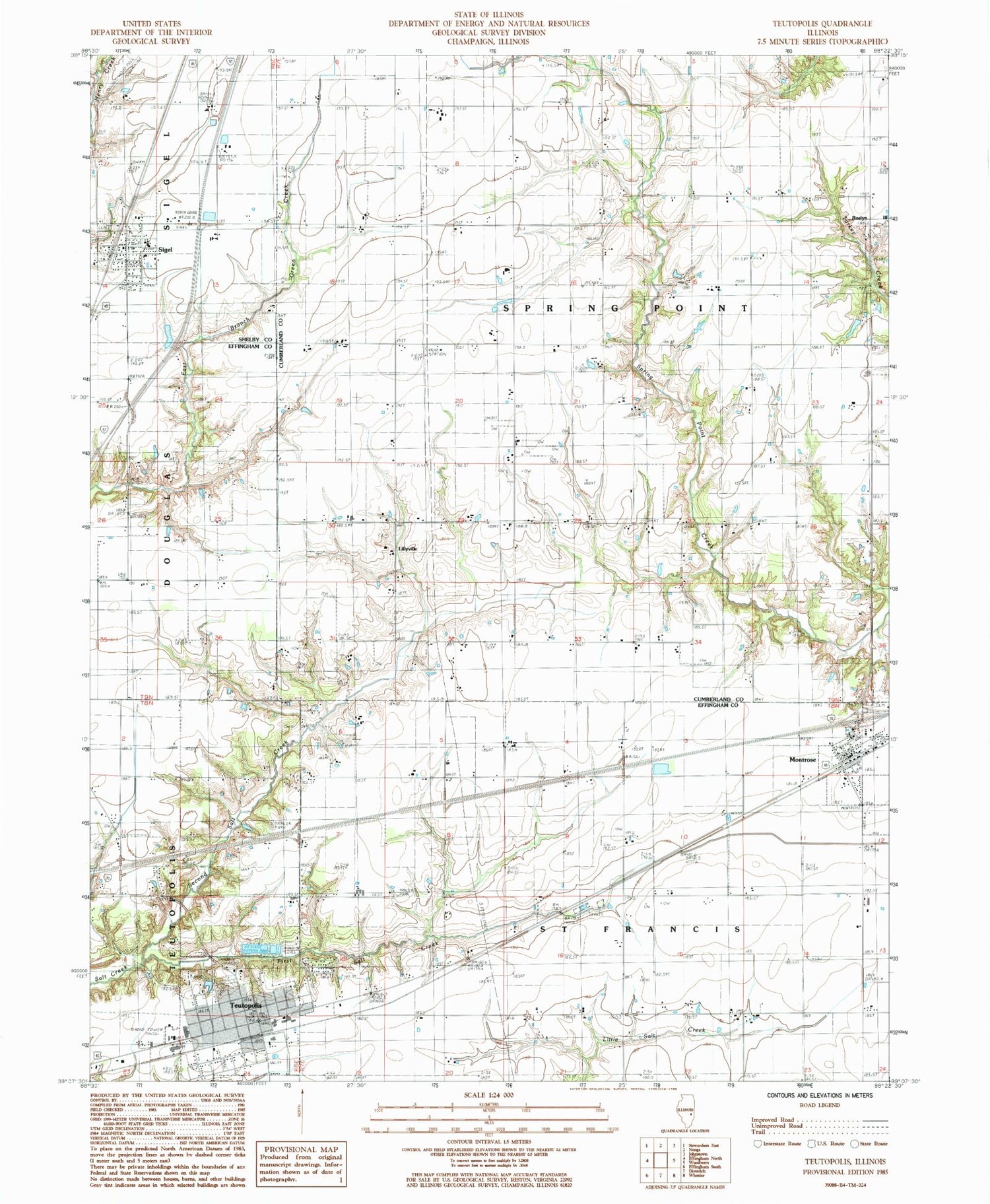 Classic USGS Teutopolis Illinois 7.5'x7.5' Topo Map Image