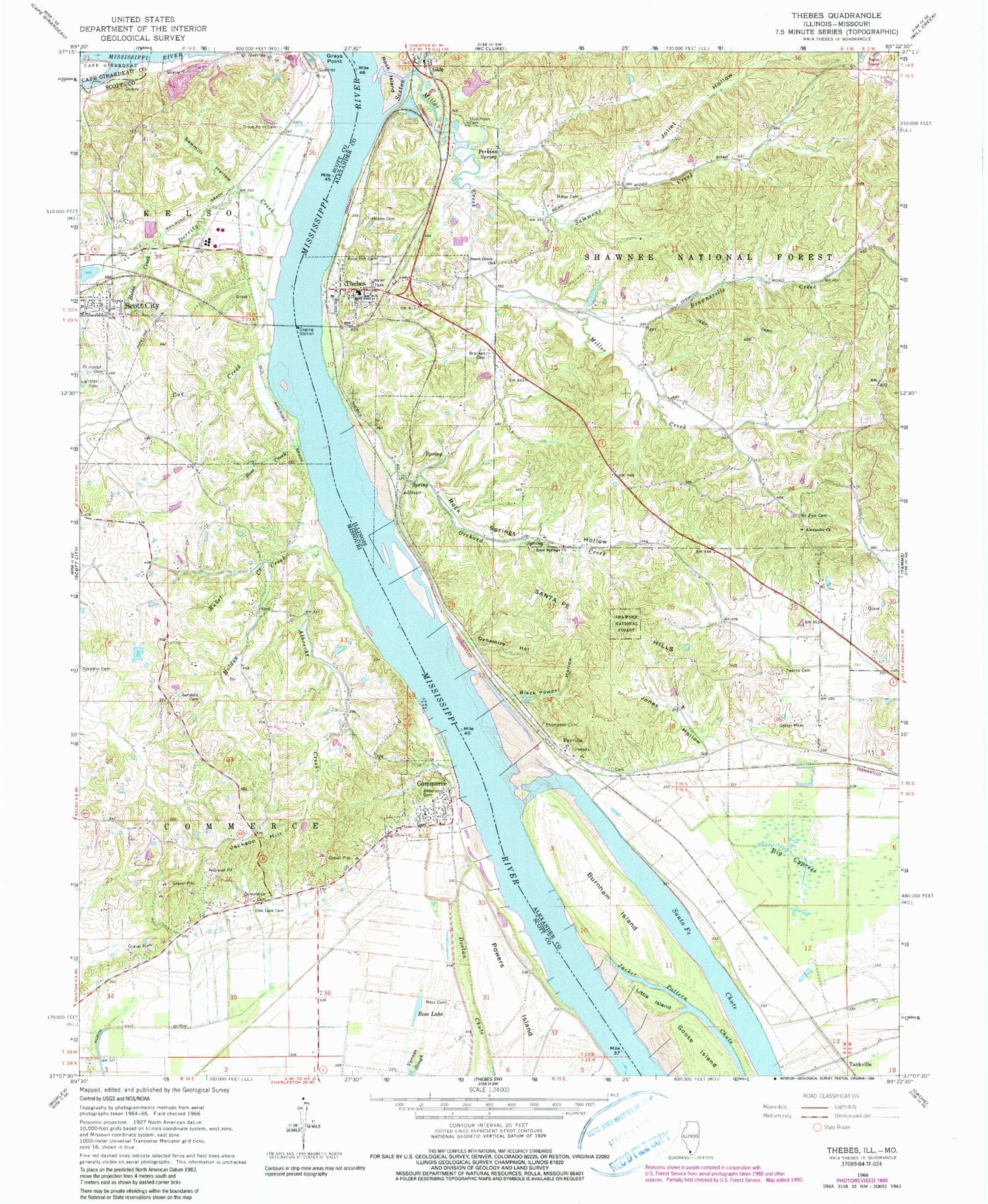 Classic USGS Thebes Illinois 7.5'x7.5' Topo Map Image