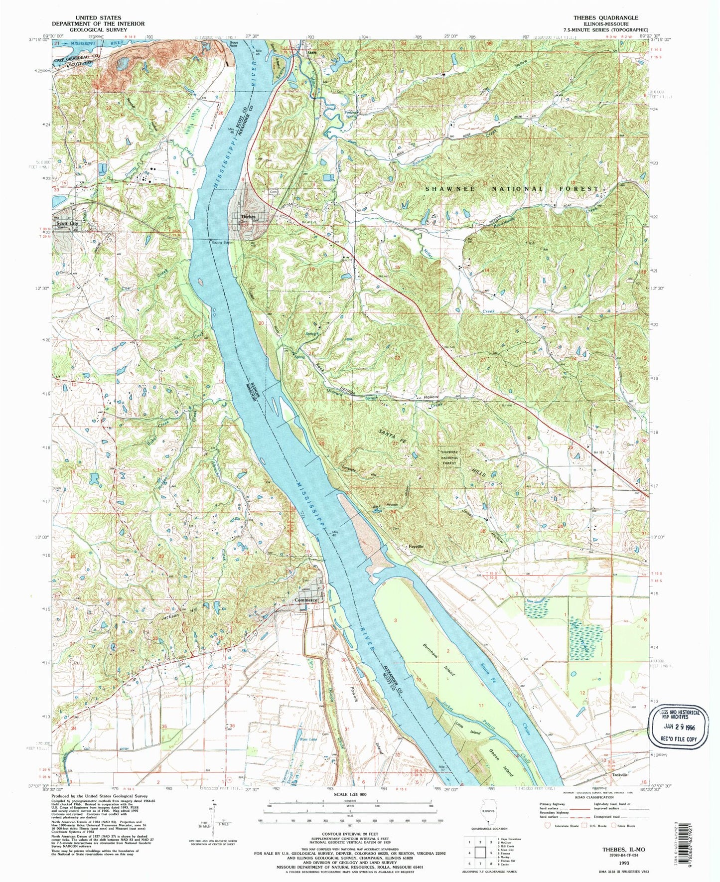 Classic USGS Thebes Illinois 7.5'x7.5' Topo Map Image