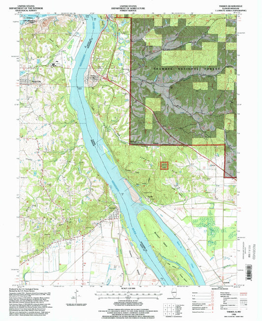 Classic USGS Thebes Illinois 7.5'x7.5' Topo Map Image
