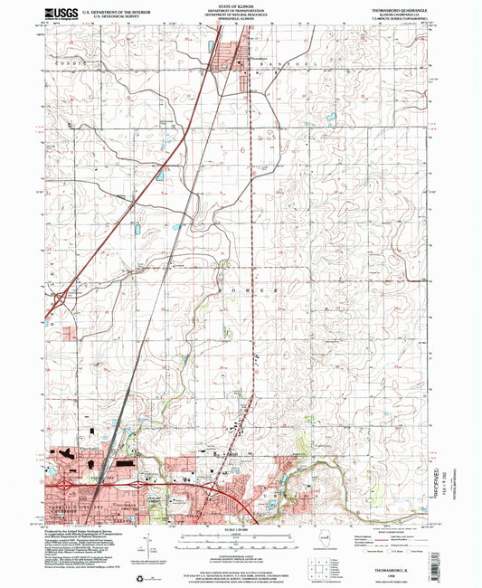 Classic USGS Thomasboro Illinois 7.5'x7.5' Topo Map Image