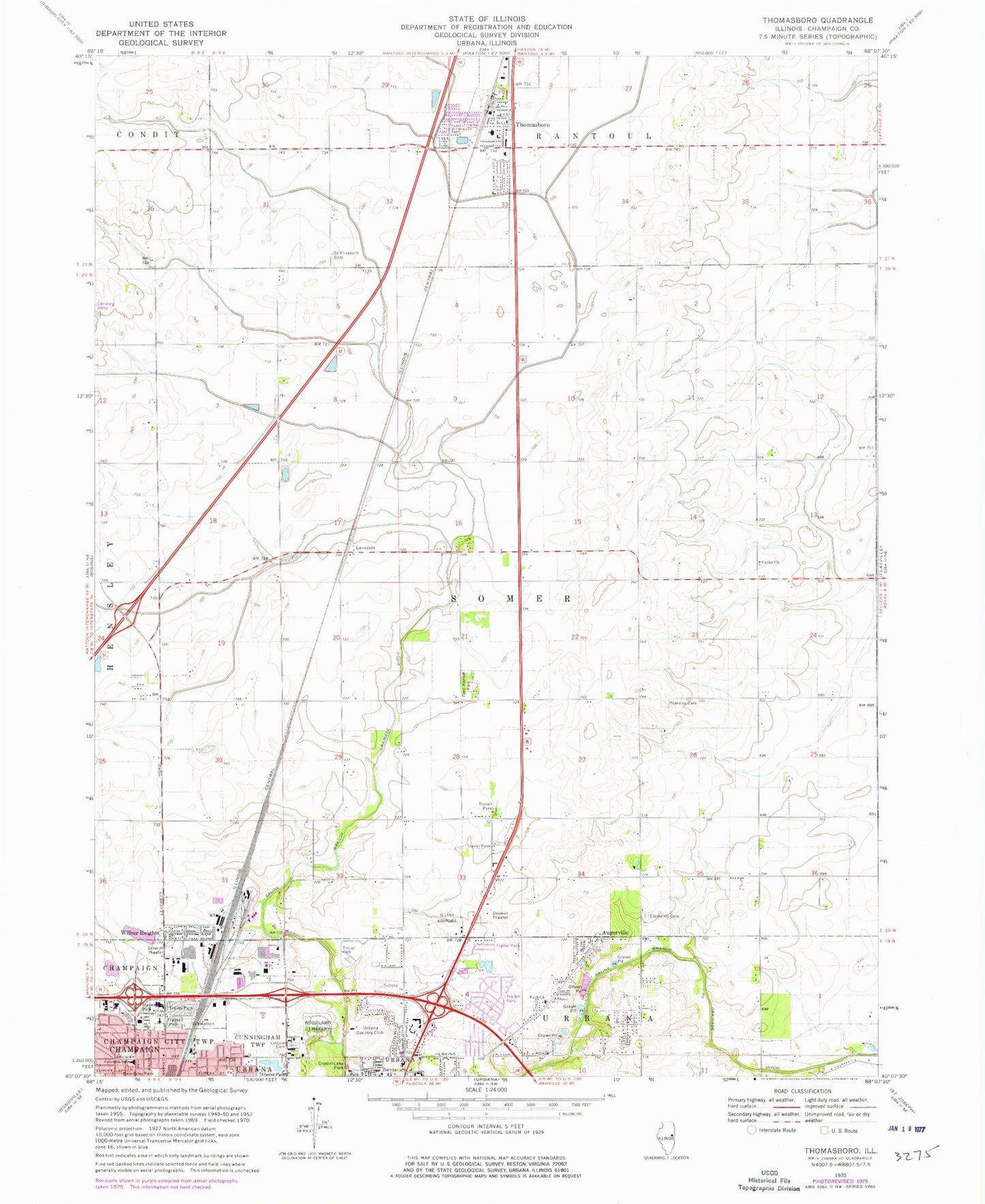 Classic USGS Thomasboro Illinois 7.5'x7.5' Topo Map Image