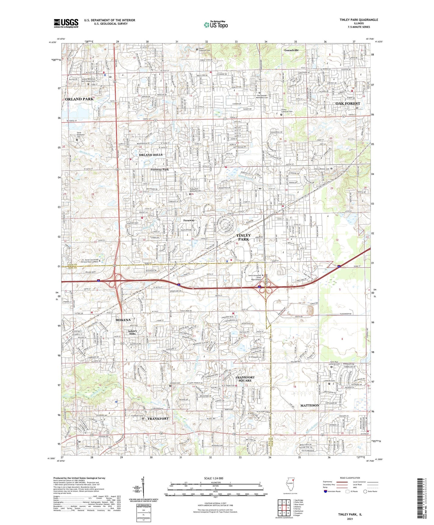 Tinley Park Illinois US Topo Map Image