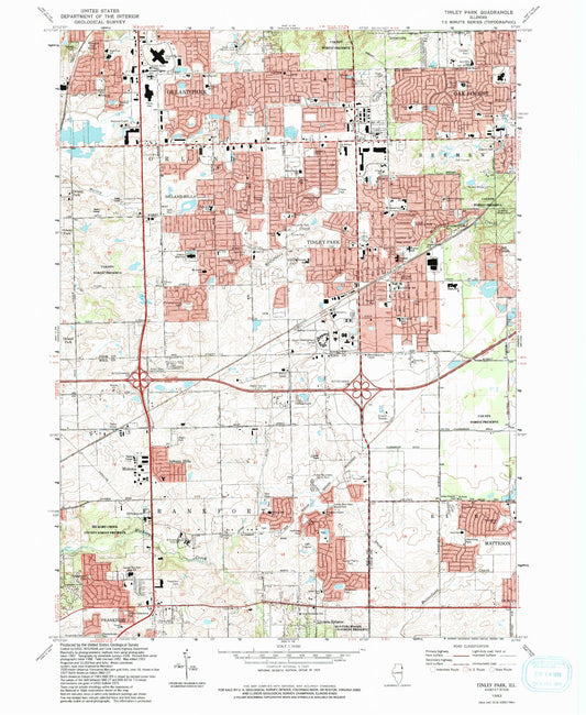 Classic USGS Tinley Park Illinois 7.5'x7.5' Topo Map Image