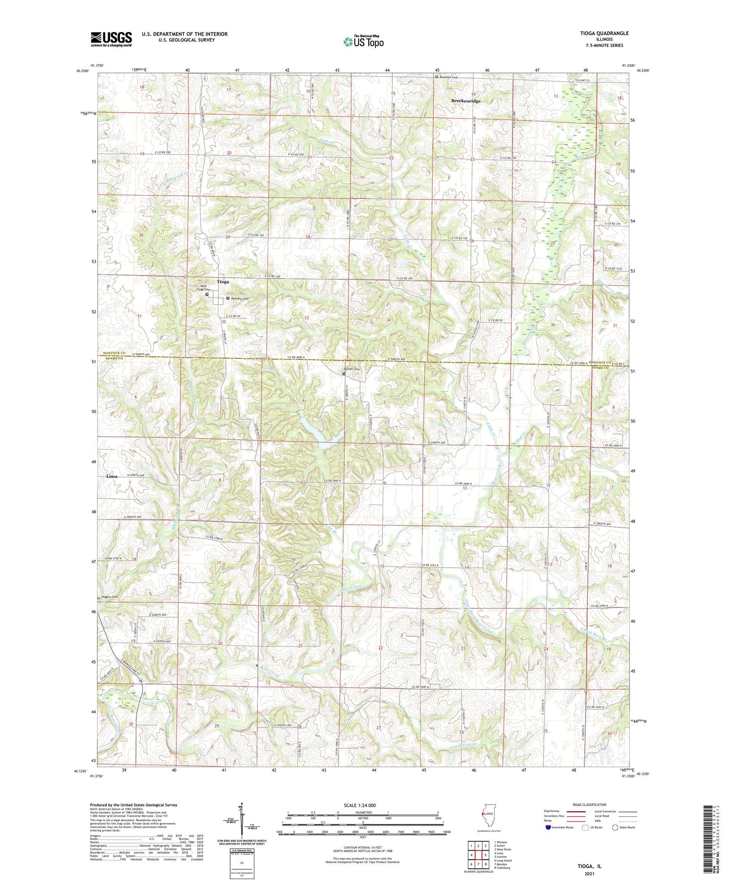 Tioga Illinois US Topo Map Image