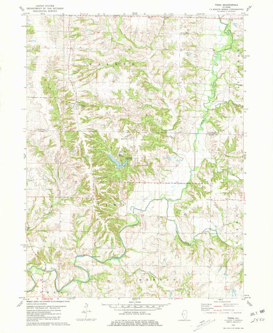 Classic USGS Tioga Illinois 7.5'x7.5' Topo Map Image