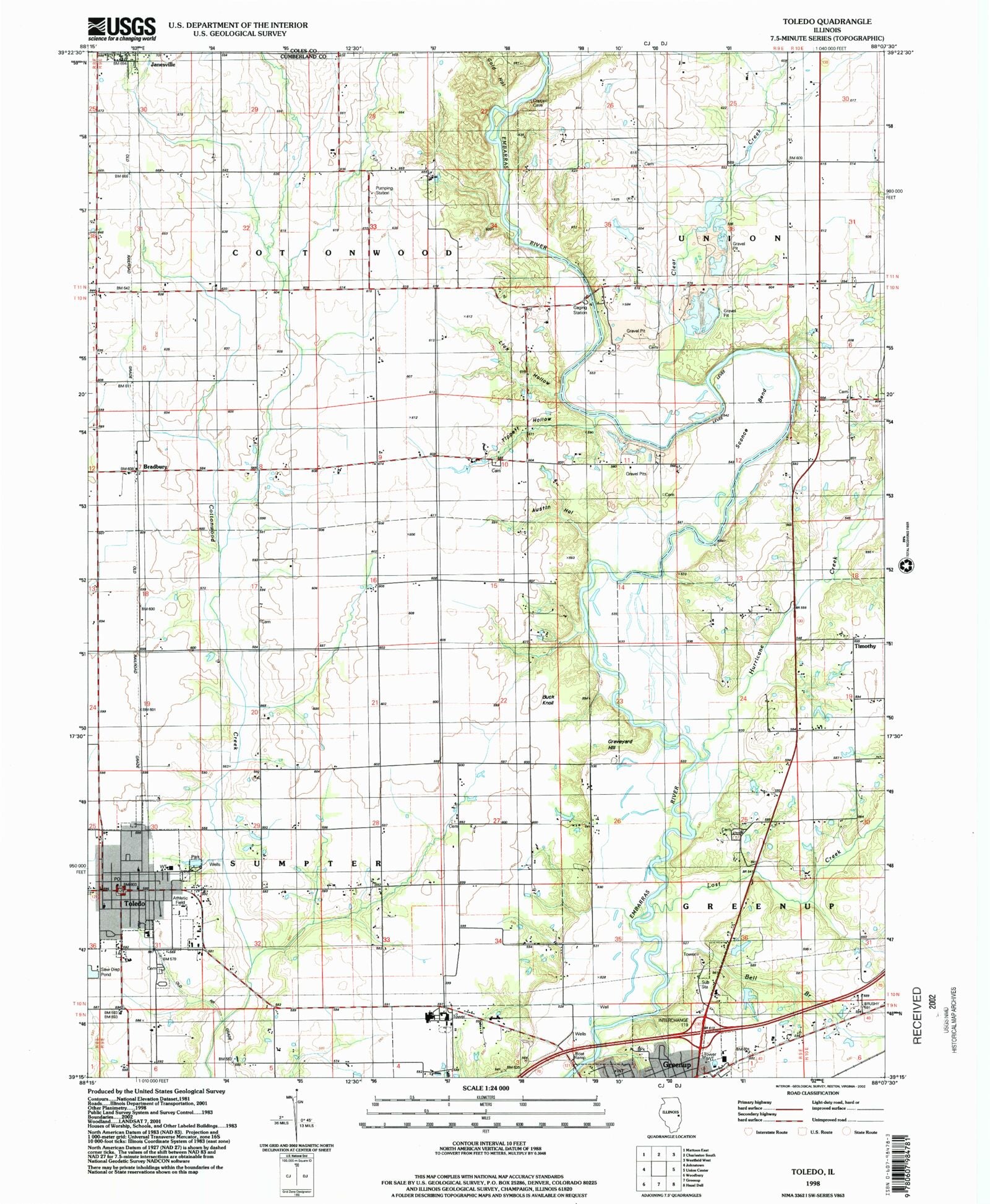 Classic USGS Toledo Illinois 7.5'x7.5' Topo Map MyTopo Map Store