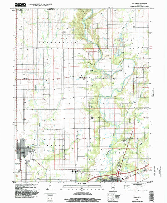 Classic USGS Toledo Illinois 7.5'x7.5' Topo Map Image