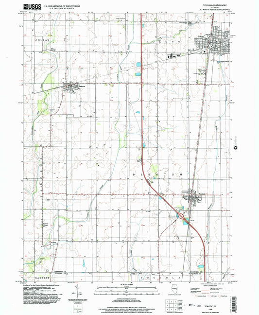 Classic USGS Tolono Illinois 7.5'x7.5' Topo Map Image