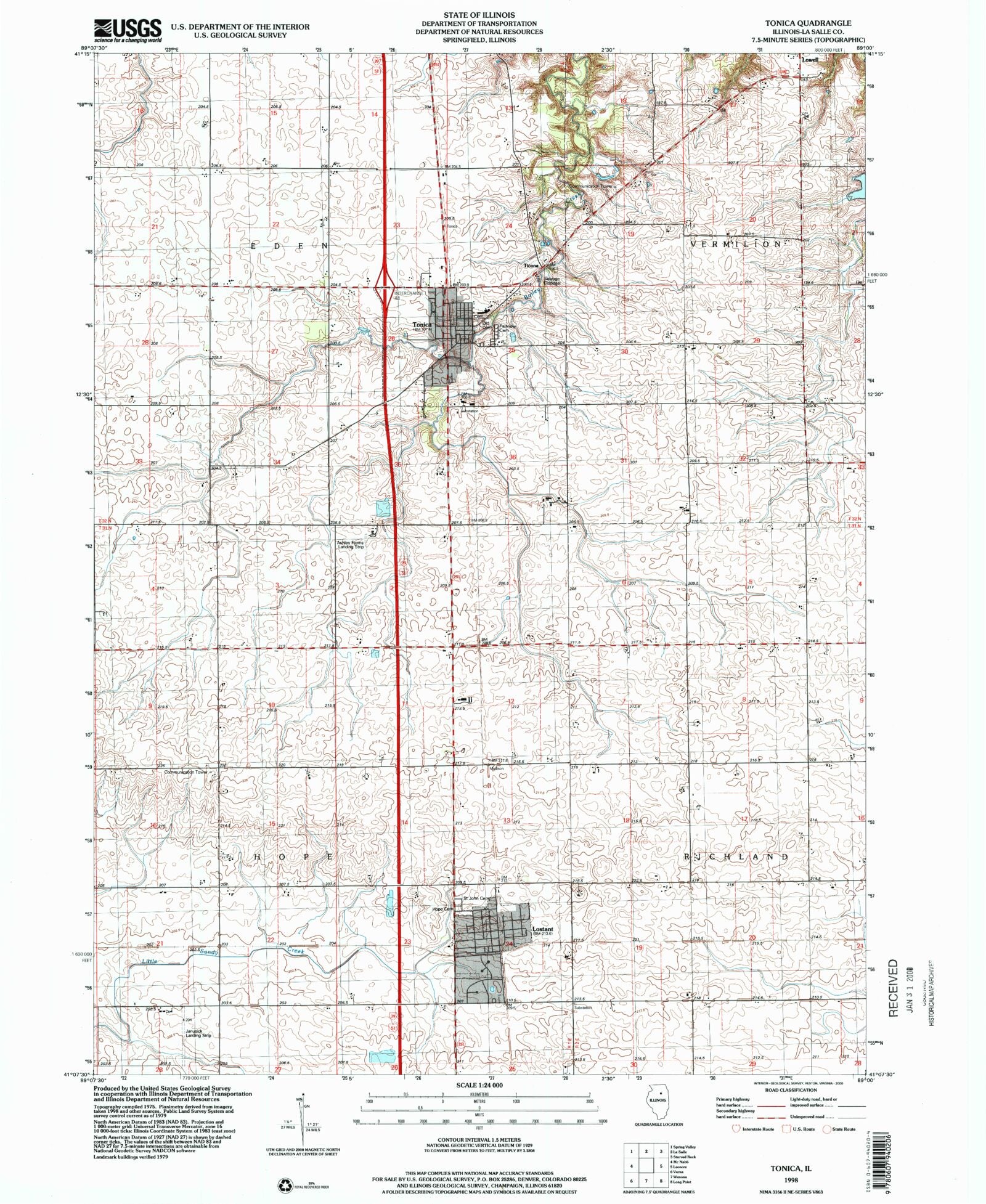 Classic USGS Tonica Illinois 7.5'x7.5' Topo Map MyTopo Map Store