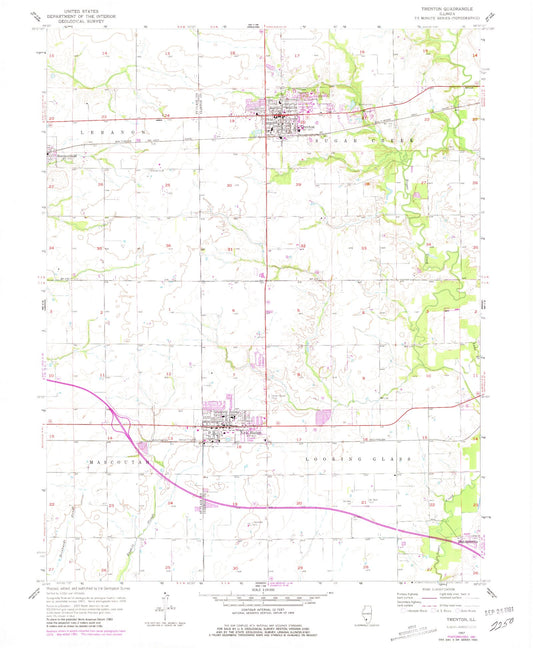 Classic USGS Trenton Illinois 7.5'x7.5' Topo Map Image