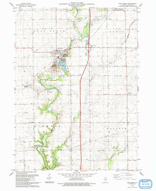 Classic USGS Troy Grove Illinois 7.5'x7.5' Topo Map Image