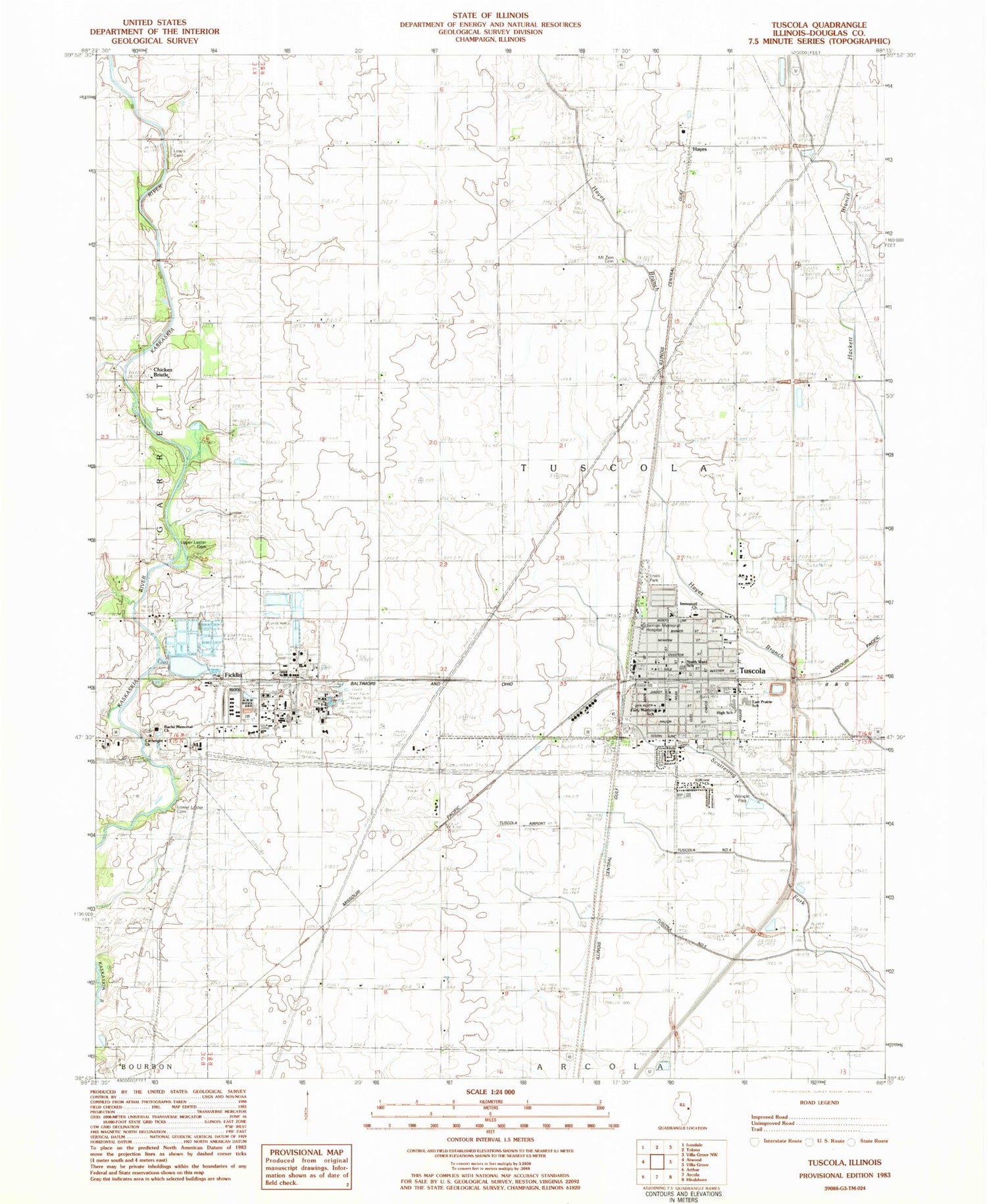 Classic USGS Tuscola Illinois 7.5'x7.5' Topo Map Image