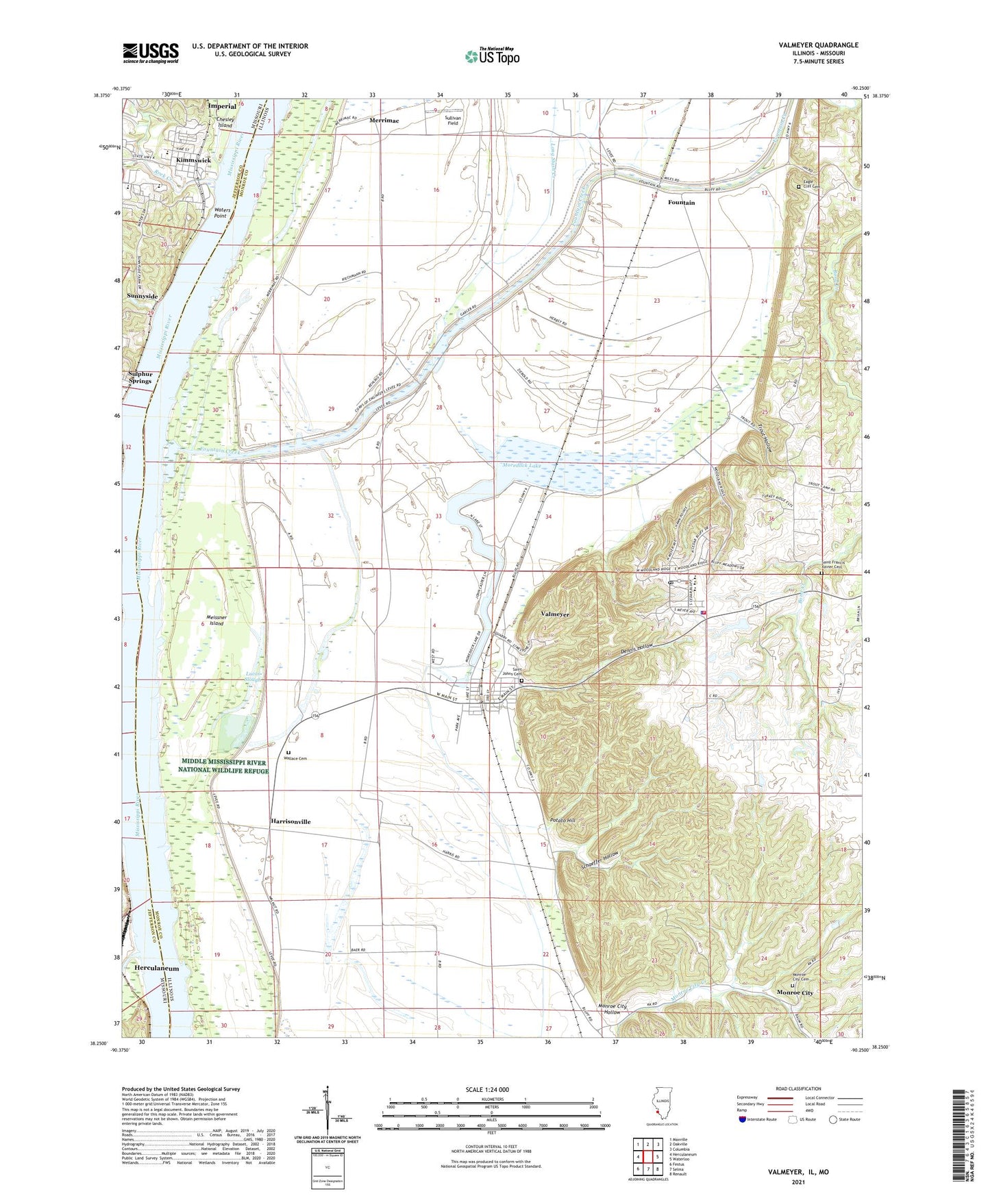 Valmeyer Illinois US Topo Map Image